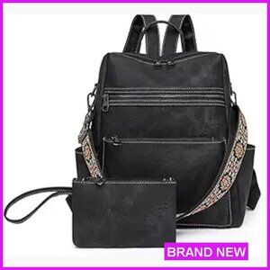 Waterproof PU Leather Convertible Backpack Purse Multipurpose Travel Fashion